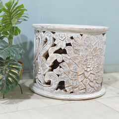 Hand Carved Indian Mango Wood Round Coffee Table 60X60X50CM Hand Carved Indian Mango Wood Round Coffee Table 60X60X50CM