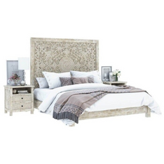 Indian Hand Carved Solid Wood King Size Bed White Wash 107 Indian Hand Carved Solid Wood King Size Bed White Wash 107
