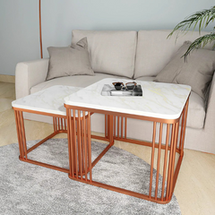The Attic Jaya Marble and Metal Set of 2 Coffee Tables Copper The Attic Jaya Marble and Metal Set of 2 Coffee Tables Copper