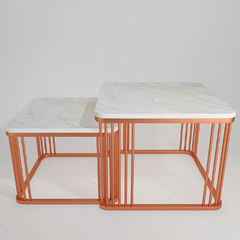 The Attic Jaya Marble and Metal Set of 2 Coffee Tables Copper The Attic Jaya Marble and Metal Set of 2 Coffee Tables Copper