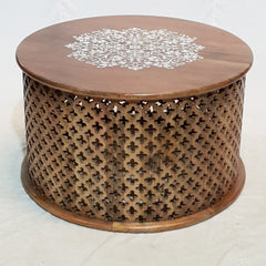 Bristol Bamileke Solid Carved Round Coffee Table Screen Print Brown 90x90x55cm Bristol Bamileke Solid Carved Round Coffee Table Screen Print Brown 90x90x55cm