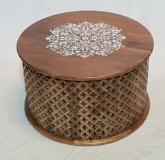 Bristol Bamileke Solid Carved Round Coffee Table Screen Print Brown 90x90x55cm Bristol Bamileke Solid Carved Round Coffee Table Screen Print Brown 90x90x55cm