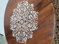 Bristol Bamileke Solid Carved Round Coffee Table Screen Print Brown 90x90x55cm Bristol Bamileke Solid Carved Round Coffee Table Screen Print Brown 90x90x55cm