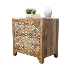 Indian Hand Carved  2-Drawer Solid Wood Bedside Table 10 Indian Hand Carved  2-Drawer Solid Wood Bedside Table 10