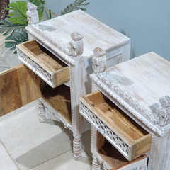 Indian Antique Tribal Hand Carved Art Solid Wooden Bedside Table Indian Antique Tribal Hand Carved Art Solid Wooden Bedside Table