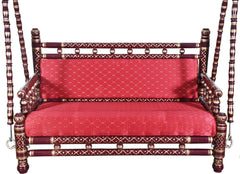 Antique Indian Hand Carved Maroon and Gold Painted Swing Antique Indian Hand Carved Maroon and Gold Painted Swing