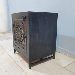 Indian Handmade Carved Solid Hard Wood Floral Design Bedside Table Dark Brown 80x40x80Cm Indian Handmade Carved Solid Hard Wood Floral Design Bedside Table Dark Brown 80x40x80Cm