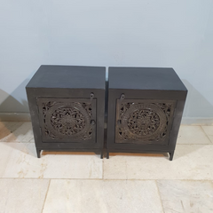 Indian Handmade Carved Solid Hard Wood Floral Design Bedside Table Dark Brown 80x40x80Cm Indian Handmade Carved Solid Hard Wood Floral Design Bedside Table Dark Brown 80x40x80Cm