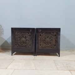 Indian Handmade Carved Solid Hard Wood Floral Design Bedside Table Dark Brown 80x40x80Cm Indian Handmade Carved Solid Hard Wood Floral Design Bedside Table Dark Brown 80x40x80Cm