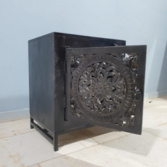 Indian Handmade Carved Solid Hard Wood Floral Design Bedside Table Dark Brown 80x40x80Cm Indian Handmade Carved Solid Hard Wood Floral Design Bedside Table Dark Brown 80x40x80Cm