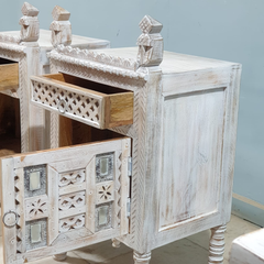 Indian Antique Tribal Hand Carved Art Solid Wooden Bedside Table Indian Antique Tribal Hand Carved Art Solid Wooden Bedside Table