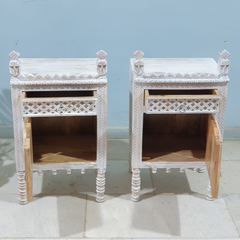 Indian Antique Tribal Hand Carved Art Solid Wooden Bedside Table Indian Antique Tribal Hand Carved Art Solid Wooden Bedside Table