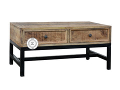 Industrial Indian Solid Wood And Metal Legs Coffee Table Natural Industrial Indian Solid Wood And Metal Legs Coffee Table Natural