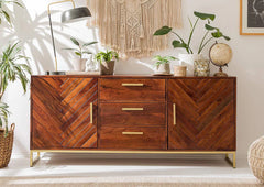 Gfine Sideboard with two doors and three drawers made of solid acacia wood 150x40x76cm Gfine Sideboard with two doors and three drawers made of solid acacia wood 150x40x76cm