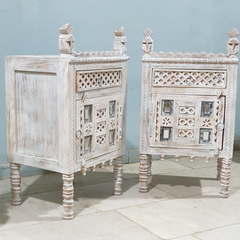 Indian Antique Tribal Hand Carved Art Solid Wooden Bedside Table Indian Antique Tribal Hand Carved Art Solid Wooden Bedside Table