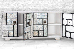 Indian Hand Carved Mango Wood 4 Door Sideboard White 11 Indian Hand Carved Mango Wood 4 Door Sideboard White 11