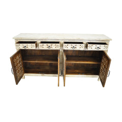 Indian Handmade Solid Wood 4 Doors & Drawers  Carved Sideboard Indian Handmade Solid Wood 4 Doors & Drawers  Carved Sideboard