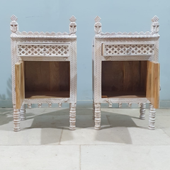 Indian Antique Tribal Hand Carved Art Solid Wooden Bedside Table Indian Antique Tribal Hand Carved Art Solid Wooden Bedside Table