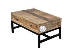 Industrial Indian Solid Wood And Metal Legs Coffee Table Natural Industrial Indian Solid Wood And Metal Legs Coffee Table Natural