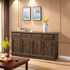 Indian Handmade Solid Wood 4 Doors & Drawers  Carved Sideboard Indian Handmade Solid Wood 4 Doors & Drawers  Carved Sideboard