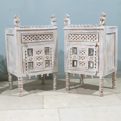 Indian Antique Tribal Hand Carved Art Solid Wooden Bedside Table Indian Antique Tribal Hand Carved Art Solid Wooden Bedside Table