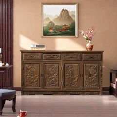 Indian Handmade Solid Wood 4 Doors & Drawers  Carved Sideboard Indian Handmade Solid Wood 4 Doors & Drawers  Carved Sideboard
