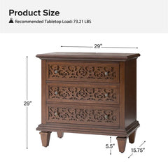Indian Hand Carved  3-Drawer Solid Wood Bedside Table 11 Indian Hand Carved  3-Drawer Solid Wood Bedside Table 11