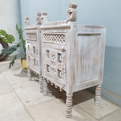 Indian Antique Tribal Hand Carved Art Solid Wooden Bedside Table Indian Antique Tribal Hand Carved Art Solid Wooden Bedside Table