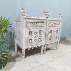 Indian Antique Tribal Hand Carved Art Solid Wooden Bedside Table Indian Antique Tribal Hand Carved Art Solid Wooden Bedside Table