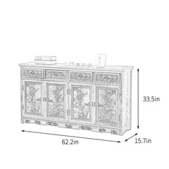 Indian Handmade Solid Wood 4 Doors & Drawers  Carved Sideboard Indian Handmade Solid Wood 4 Doors & Drawers  Carved Sideboard