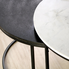 The Attic Kaj Marble and Metal Set of 2 Coffee Tables Black and White The Attic Kaj Marble and Metal Set of 2 Coffee Tables Black and White