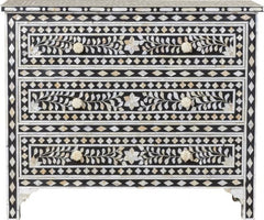 Maaya Bone Inlay Chest Sideboard Black and White Floral Maaya Bone Inlay Chest Sideboard Black and White Floral