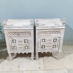 Indian Antique Tribal Hand Carved Art Solid Wooden Bedside Table Indian Antique Tribal Hand Carved Art Solid Wooden Bedside Table