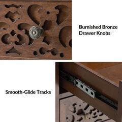 Indian Hand Carved  3-Drawer Solid Wood Bedside Table 11 Indian Hand Carved  3-Drawer Solid Wood Bedside Table 11