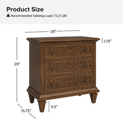 Indian Hand Carved  3-Drawer Solid Wood Bedside Table 11 Indian Hand Carved  3-Drawer Solid Wood Bedside Table 11