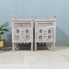 Indian Antique Tribal Hand Carved Art Solid Wooden Bedside Table Indian Antique Tribal Hand Carved Art Solid Wooden Bedside Table