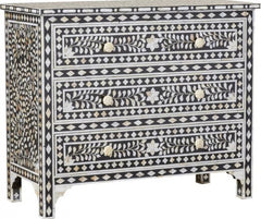 Maaya Bone Inlay Chest Sideboard Black and White Floral Maaya Bone Inlay Chest Sideboard Black and White Floral