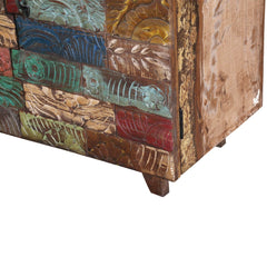 Rainbow Carving Wooden Tile Reclaimed Wood Buffet Sideboard Rainbow Carving Wooden Tile Reclaimed Wood Buffet Sideboard