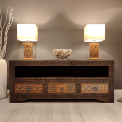 Indian Hand Carved Solid Wooden TV Unit 01 Indian Hand Carved Solid Wooden TV Unit 01