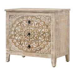 Indian Hand Carved  3-Drawer Solid Wood Bedside Table 12 Indian Hand Carved  3-Drawer Solid Wood Bedside Table 12