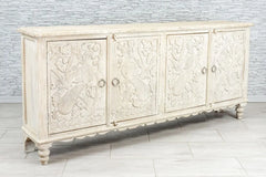 Indian Hand Carved Mango Wood 4 Door Sideboard White 12 Indian Hand Carved Mango Wood 4 Door Sideboard White 12