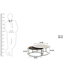 The Attic Kaj Marble and Metal Set of 2 Coffee Tables Black and White The Attic Kaj Marble and Metal Set of 2 Coffee Tables Black and White