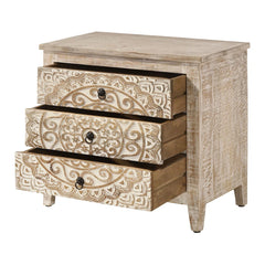 Indian Hand Carved  3-Drawer Solid Wood Bedside Table 12 Indian Hand Carved  3-Drawer Solid Wood Bedside Table 12