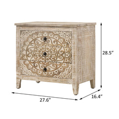 Indian Hand Carved  3-Drawer Solid Wood Bedside Table 12 Indian Hand Carved  3-Drawer Solid Wood Bedside Table 12