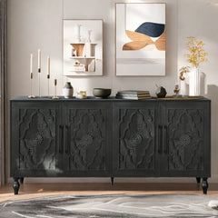 Indian Handmade Solid Wood Carved 4 Doors Sideboard Black Indian Handmade Solid Wood Carved 4 Doors Sideboard Black