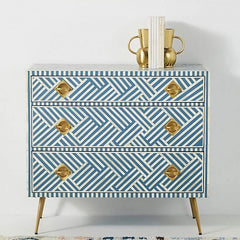 Maaya Bone Inlay Chest of Drawer Sideboard Blue Maaya Bone Inlay Chest of Drawer Sideboard Blue