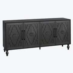 Indian Handmade Solid Wood Carved 4 Doors Sideboard Black Indian Handmade Solid Wood Carved 4 Doors Sideboard Black