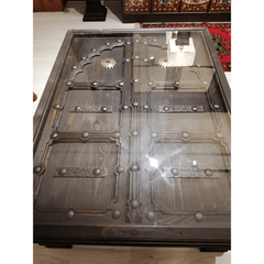 Antique Indian Old Door Brass Work Solid Wood Coffee Table C12 Antique Indian Old Door Brass Work Solid Wood Coffee Table C12