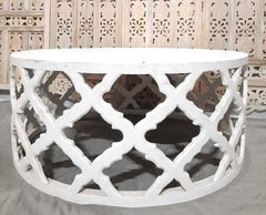 Bristol Hand Carved Indian Solid Wood Round Coffee Table White Wash 100x100x30cm Bristol Hand Carved Indian Solid Wood Round Coffee Table White Wash 100x100x30cm
