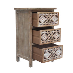 Indian Hand Carved  3-Drawer Solid Wood Bedside Table 13 Indian Hand Carved  3-Drawer Solid Wood Bedside Table 13